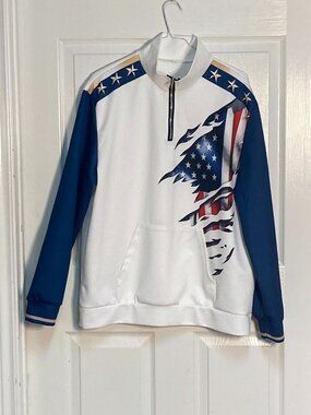 Men's pullover zip no brand American fleece top red white and blue size Large